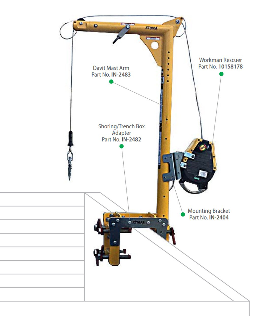 Davit Arm, 3" Mast, Anodized