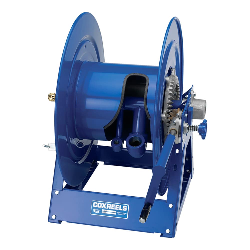 Coxreels Vacuum and Air Front Crank Rewind: 1 1/2" I.D., 50' hose capacity, less hose