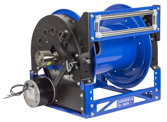 Coxreels Electric 212V DC Explosion Proof Motor Hybrid Frame Hose Reel: 1 1/2" I.D., 150' less hose, 1500 PSI