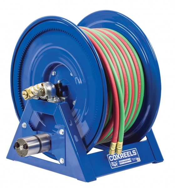 Coxreels Dual Hose Air Motor Welding Reel for oxy-acetylene & "T" grade: 3/8" I.D., 250' hose capacity, less hose, 200 PSI