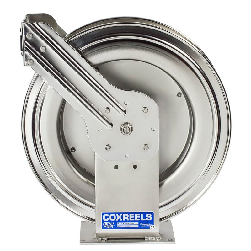 Coxreels Stainless Steel Hydraulic Rewind Hose Reel: 3/4" I.D., 100' hose capacity, less hose, 3000 PSI