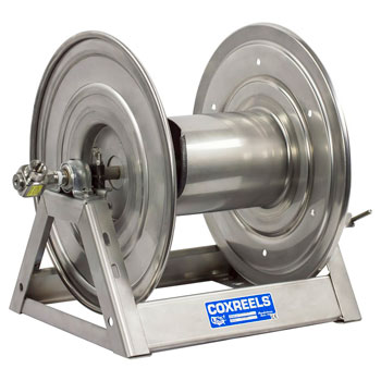 Coxreels Stainless Steel Compressed Air #4 Gast Motor Rewind Hose Reel: 1" I.D., 100' hose capacity, less hose, 3000 PSI