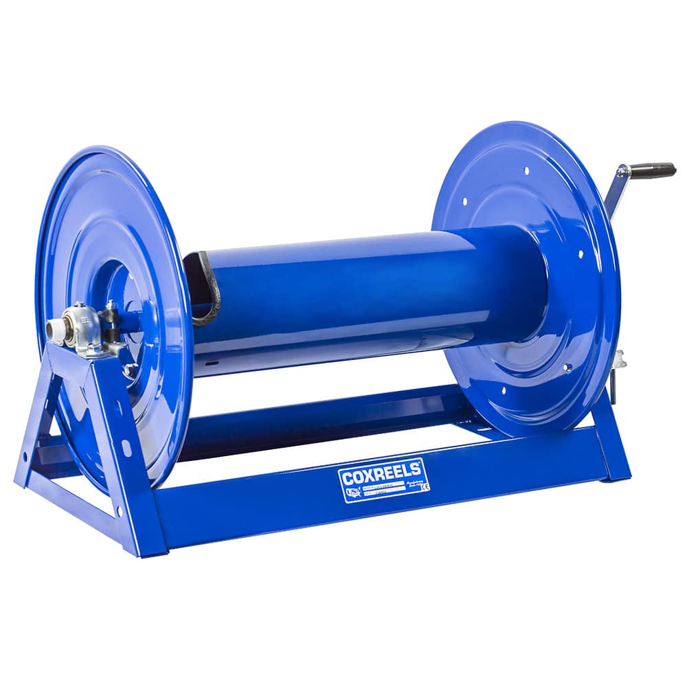 Coxreels Bevel Geared Crank Storage Hose Reel: multiple hose capacity, less hose