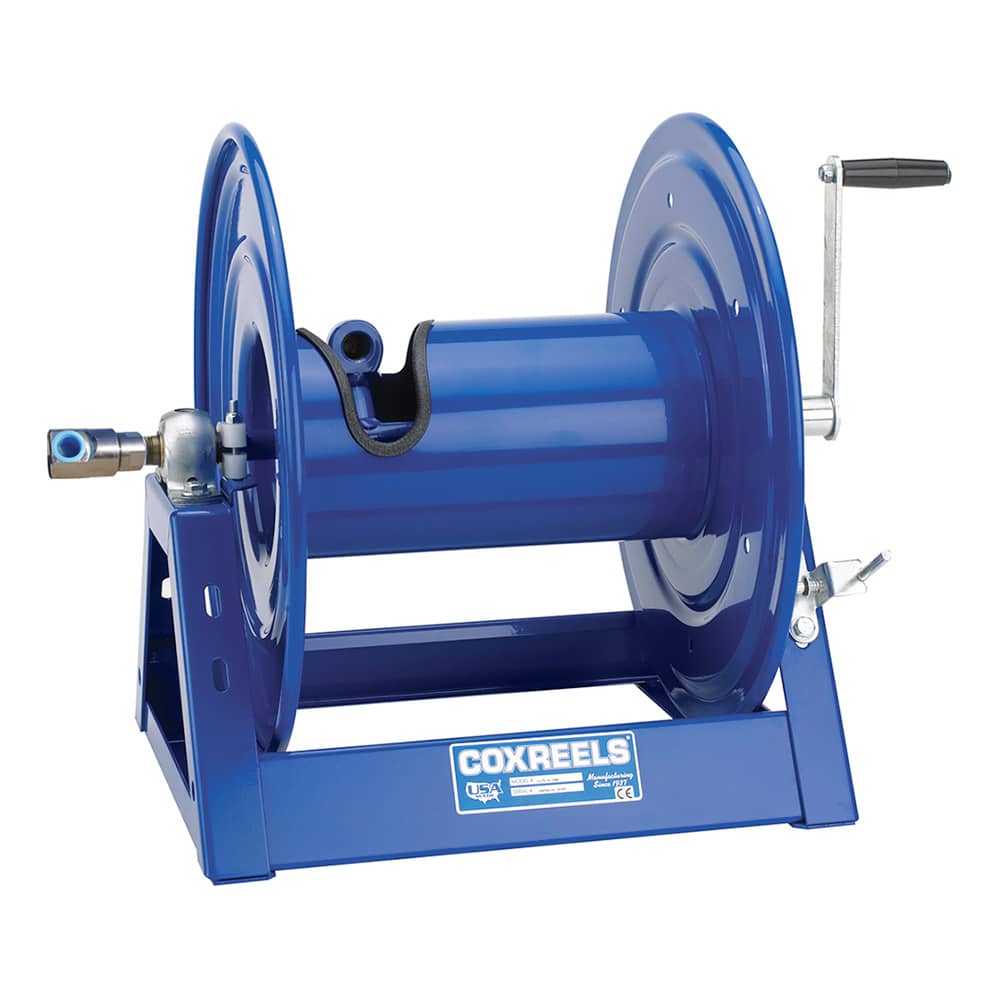 Coxreels Bevel Geared Crank Storage Hose Reel: multiple hose capacity, less hose