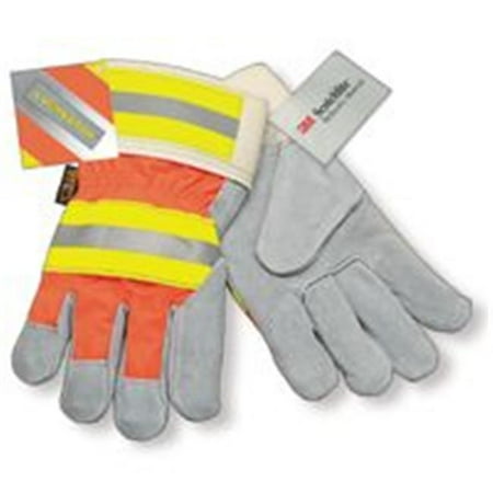 MCR Safety Gloves Reflective Leather Palm, Orange Back (1440L)