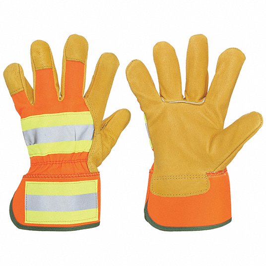 MCR Safety Gloves Reflective Pig Leather Palm, Orange (19251XL)