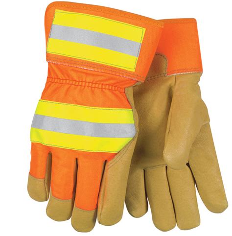 MCR Safety Gloves Reflect. Pig Lea Palm, Thermosock,Orange (19261M)