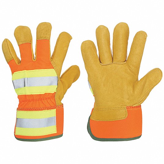MCR Safety Gloves Reflect. Pig Lea Palm, Thermosock,Orange (19261S)