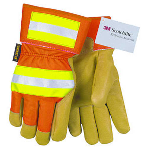 MCR Safety Gloves Reflect. Pig Lea Palm, Thermosock,Orange (19261XL)