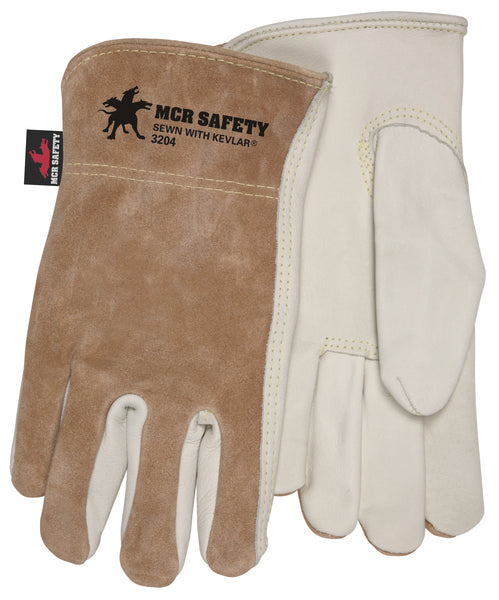 MCR Safety Gloves Cow Grain Drvr/Split Back Kevlar Key Thb (3204XS)