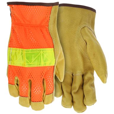 MCR Safety Gloves Org Hi Vis Mesh Refl Back Pig Grain Palm (34111XXL)