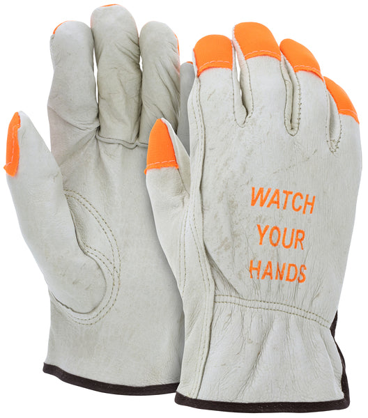 MCR Safety Gloves Ind Grd Pig Drvr Key HiViz Org FT/logo S (3413HVIS)