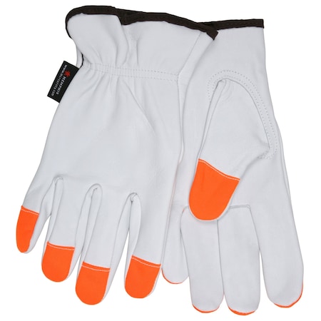 MCR Safety Gloves Goat Grain Drvr KeyThb HiViz Org FT only (3613HVIL)