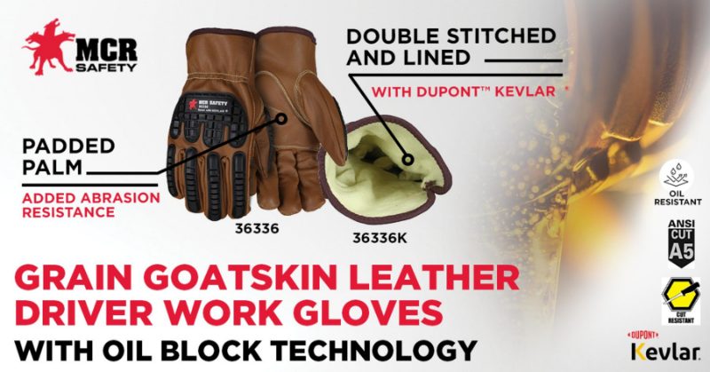 MCR Safety Gloves Oil Block Goat, Kevlar liner, TPR A5 M (36336KM)