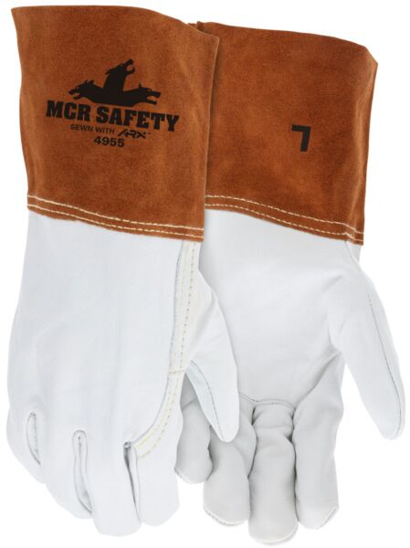 MCR Safety Gloves Cow Grain M/T Gray split cow cuff (4955L)