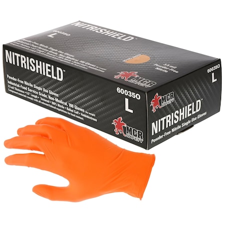 MCR Safety Gloves 3.5mil Econ, PF, NBR, Orange L (60035OL)
