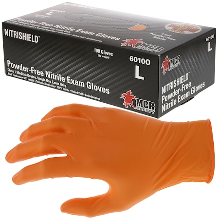MCR Safety Gloves Orange 4 Mil Medical NBR, L (6010OL)