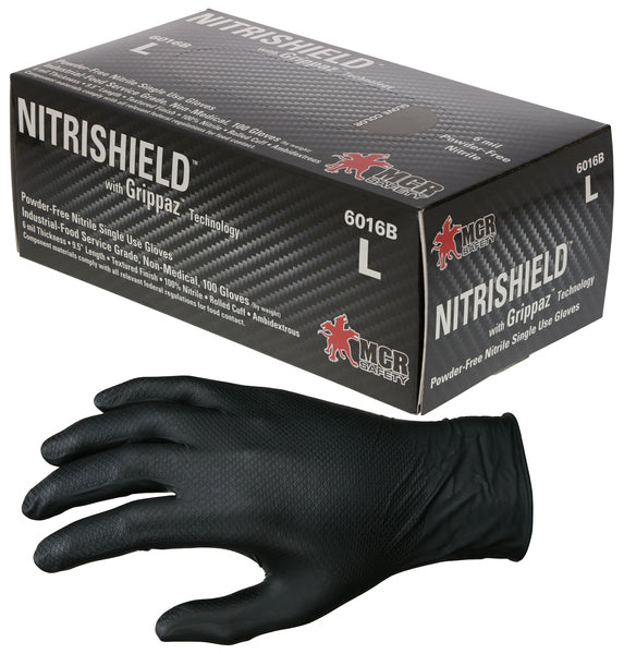 MCR Safety Gloves Black 6 Mil Texture Nitrile PF Disp S (6016BS)