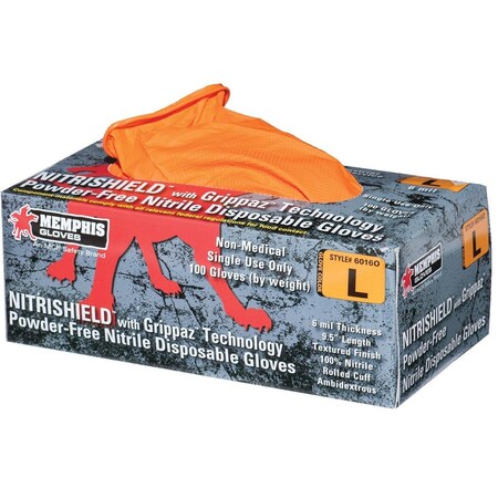 MCR Safety Gloves Orange 6 Mil Texture Nitrile PF Disp S (6016OS)