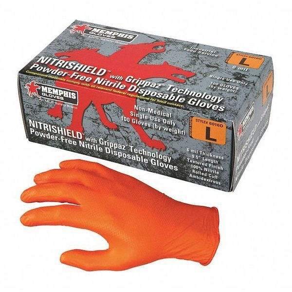 MCR Safety Gloves Orange 6 Mil Texture Nitrile PF Disp XL (6016OXL)