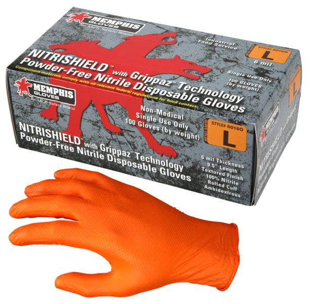MCR Safety Gloves Orange 6 Mil Texture Nitrile PF Disp XXL (6016OXXL)