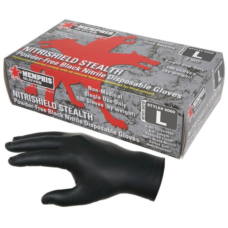 MCR Safety Gloves Nitri-Stealth Black Nitrile M (6060M)