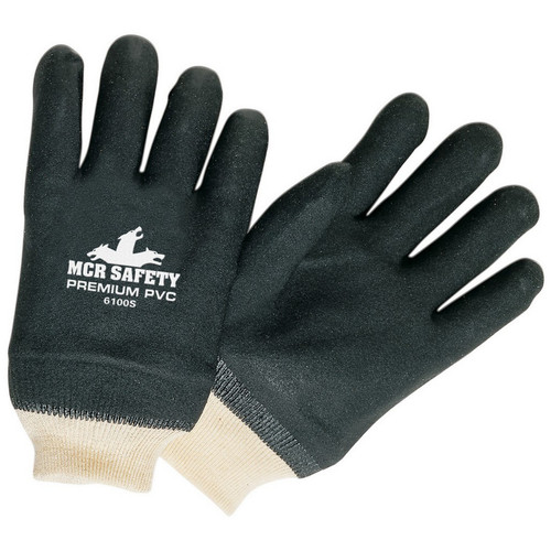 MCR Safety Gloves Black Sandy PVC Knit Wrist Interlock (6100S)
