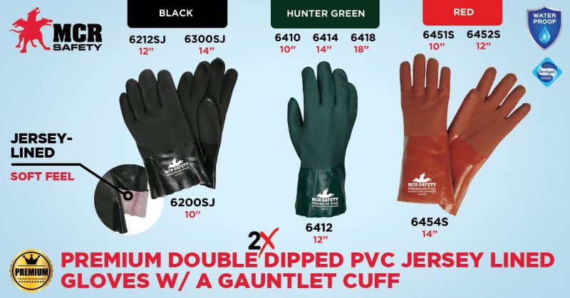 MCR Safety Gloves Black Sandy PVC 10" Jersey (6200SJ)