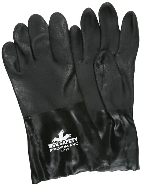 MCR Safety Gloves Black Sandy PVC 12" Interlock (6212S)