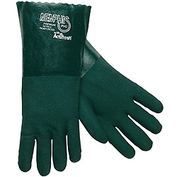 MCR Safety Gloves Green Sandy PVC 14" Jersey (6414)