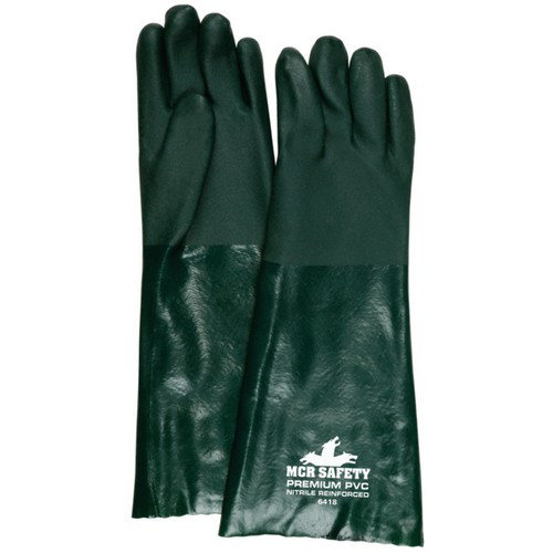 MCR Safety Gloves Green Sandy PVC 18" Jersey (6418)