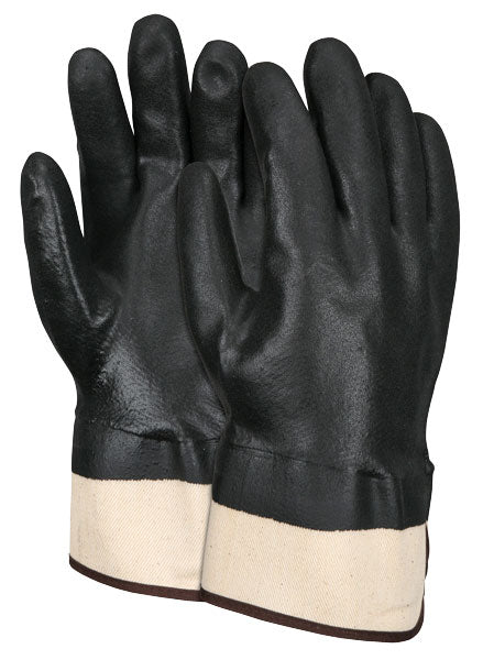 MCR Safety Gloves Black PVC Dbl Dip Sandy Finish Sfty Cuff (6521SC)