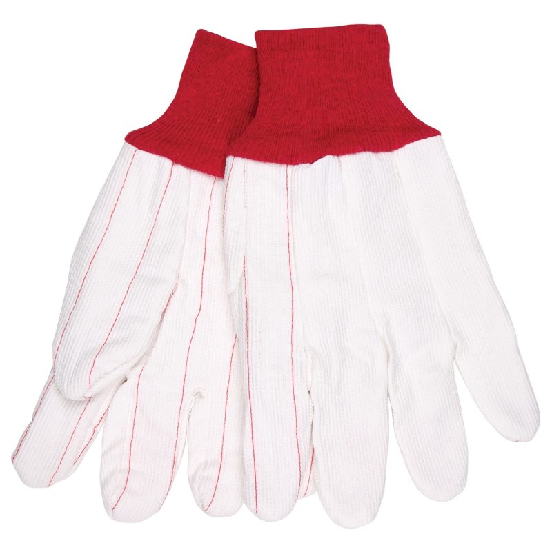MCR Safety Gloves Double Palm Poly Cotton White W/ Red K/W (9018CDPCR)