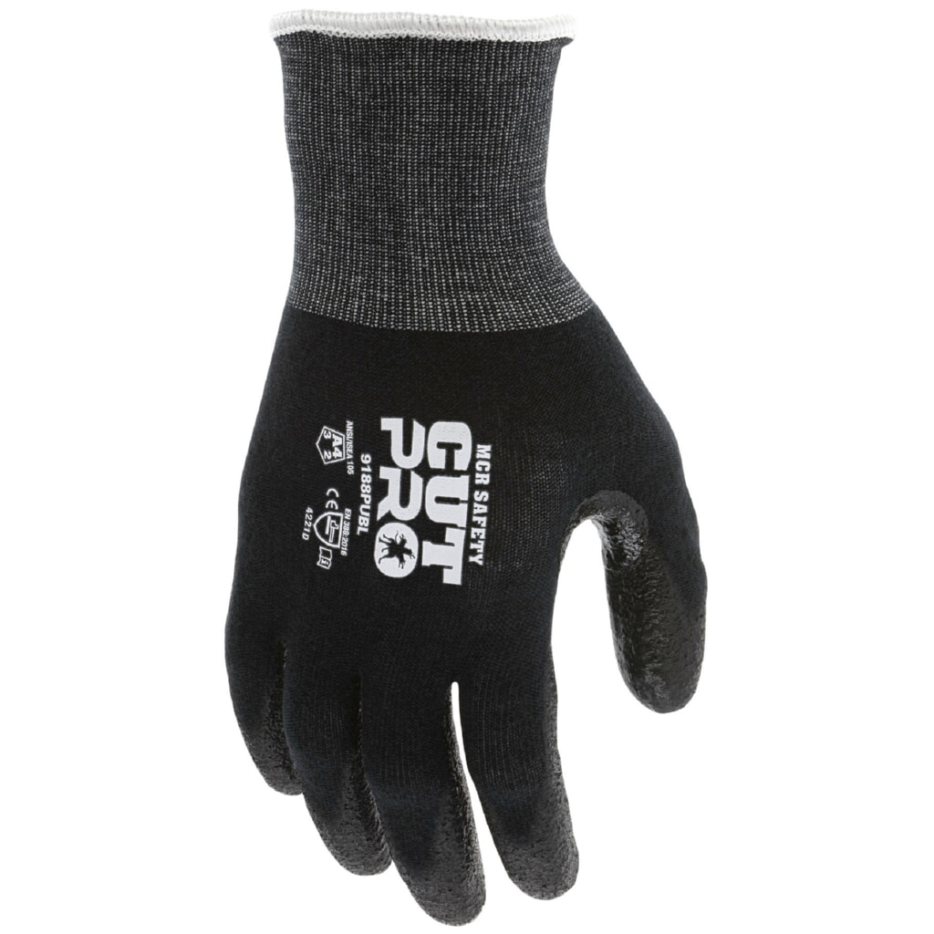MCR Safety Gloves CutPro,18g Black Kevlar,PU L (9188PUBL)