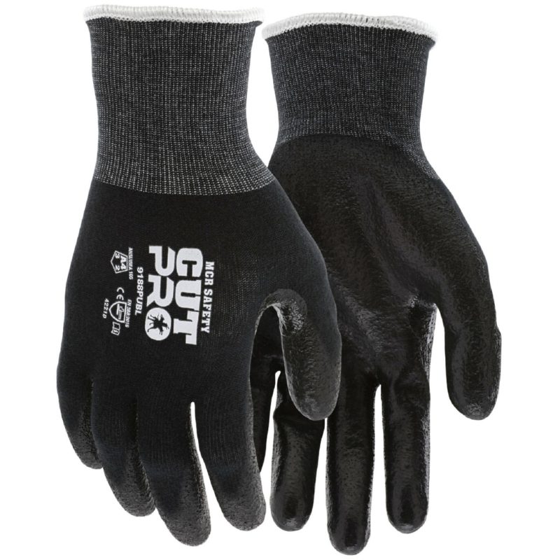 MCR Safety Gloves CutPro,18g Black Kevlar,PU M (9188PUBM)