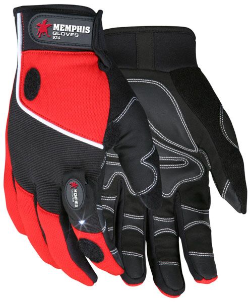 MCR Safety Gloves Memphis MultiTask Red/Black w/ Lights (924S)