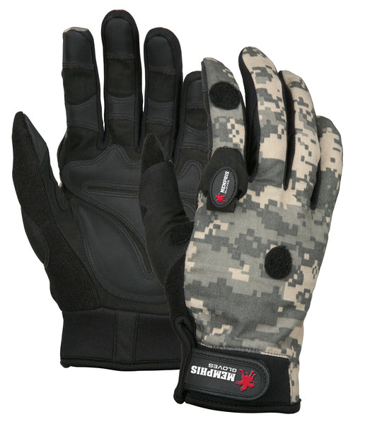 MCR Safety Gloves Multitask Black Palm Camo with Lights XL (924WWXL)