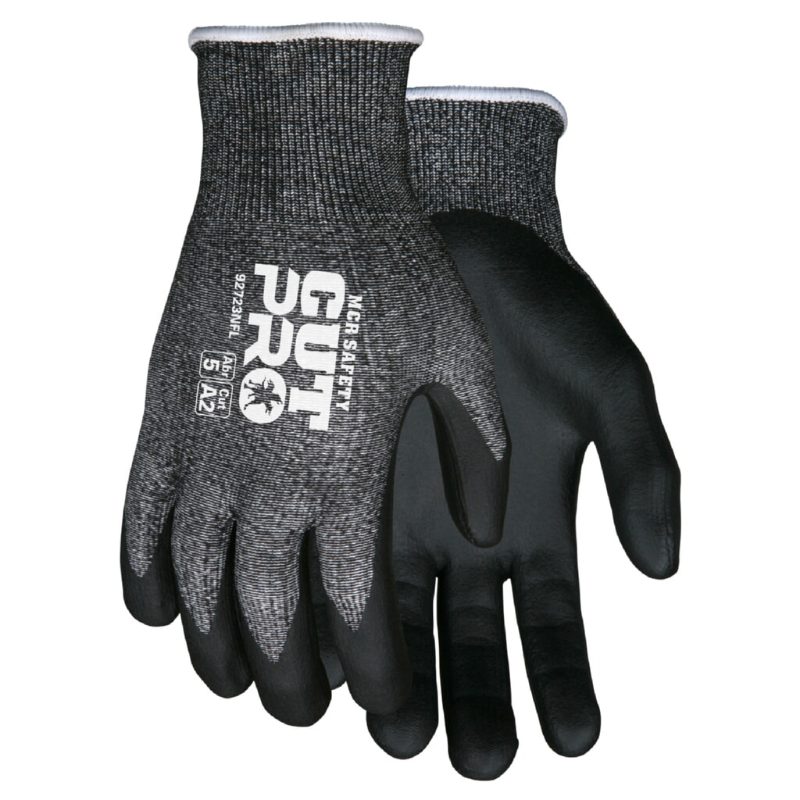 MCR Safety Gloves Memphis Cut Pro, 13ga S/P HPPE, Black PU (92723PUS)