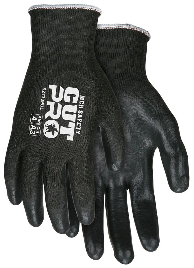 MCR Safety Gloves Memphis Cut Pro, Black HPPE, Black PU M (92733PUM)