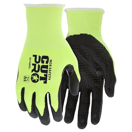 MCR Safety Gloves Cut Pro,18g,RefThmb,HiVis,MicoDots L (92748HVL)