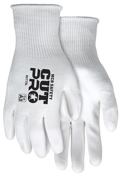 MCR Safety Gloves 15 Gauge White HPPE+Glass Fiber,White PU (92773M)
