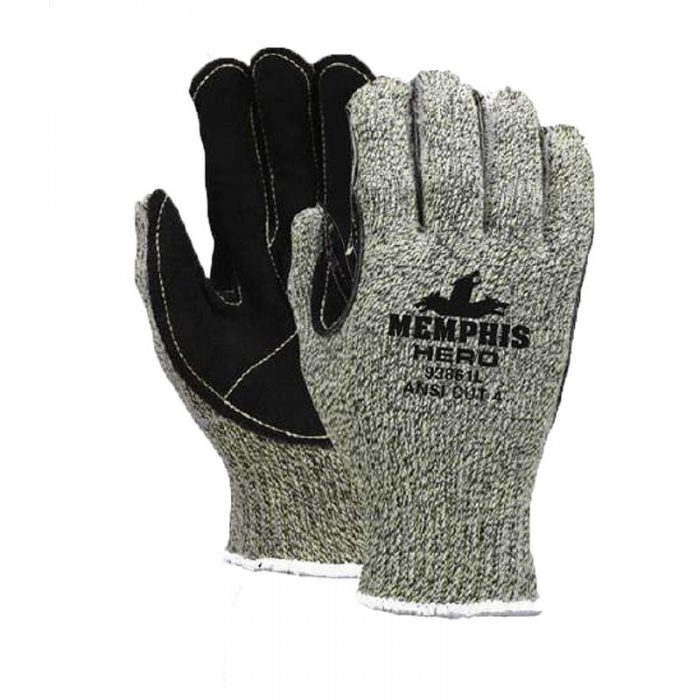 MCR Safety Gloves Memphis HERO 7GA Kev/Steel w/lea palm (93861S)