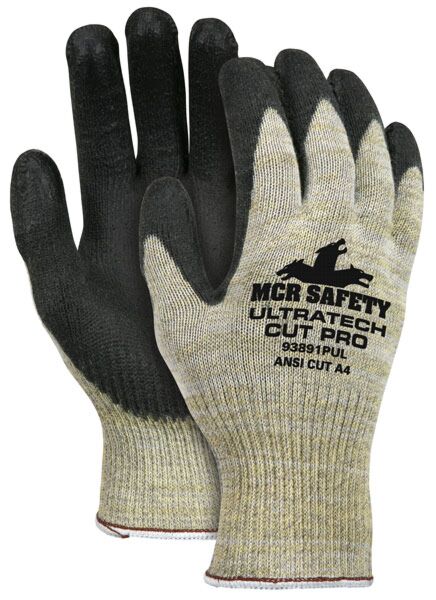 MCR Safety Gloves Yellow 10 Ga Plaited Shell Black PU Palm (93891PUS)