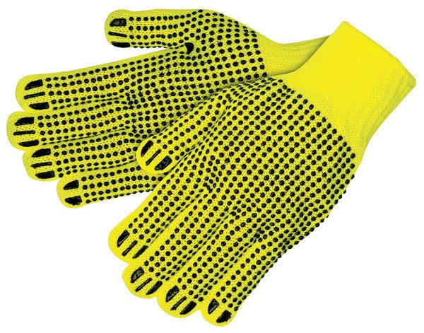MCR Safety Gloves Heavy Weight 2-Sided Dot, Hi Vis Yellow (9662S)