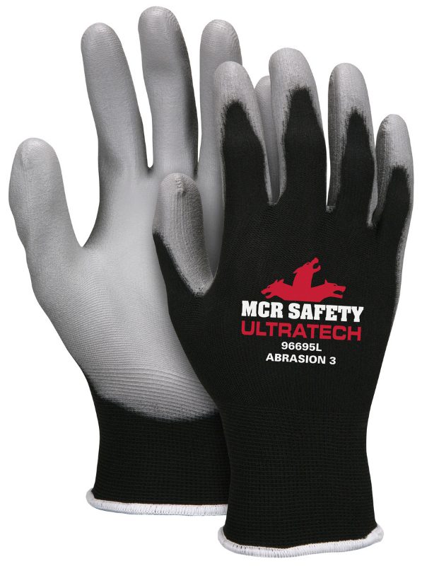 MCR Safety Gloves Black Nylon,Gray PU Palm, Ltx Free,15g X (96695XXL)