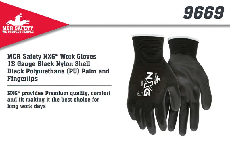 MCR Safety Gloves Black Nylon Black PU 13 Gauge XS (9669XS)