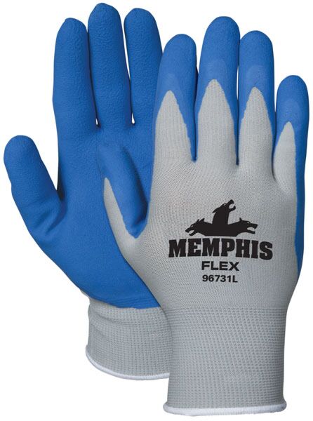 MCR Safety Gloves Gray Shell Blue Foam Latex 13 Gauge XL (96731XL)