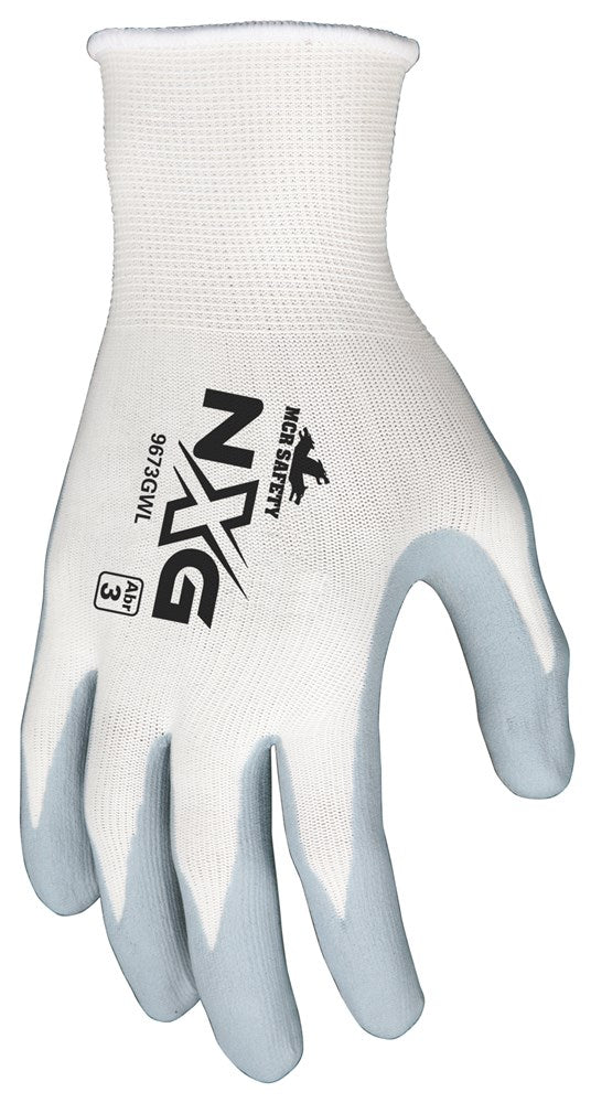 MCR Safety Gloves White Shell/Gray Nitrile Coat L (9673GWL)