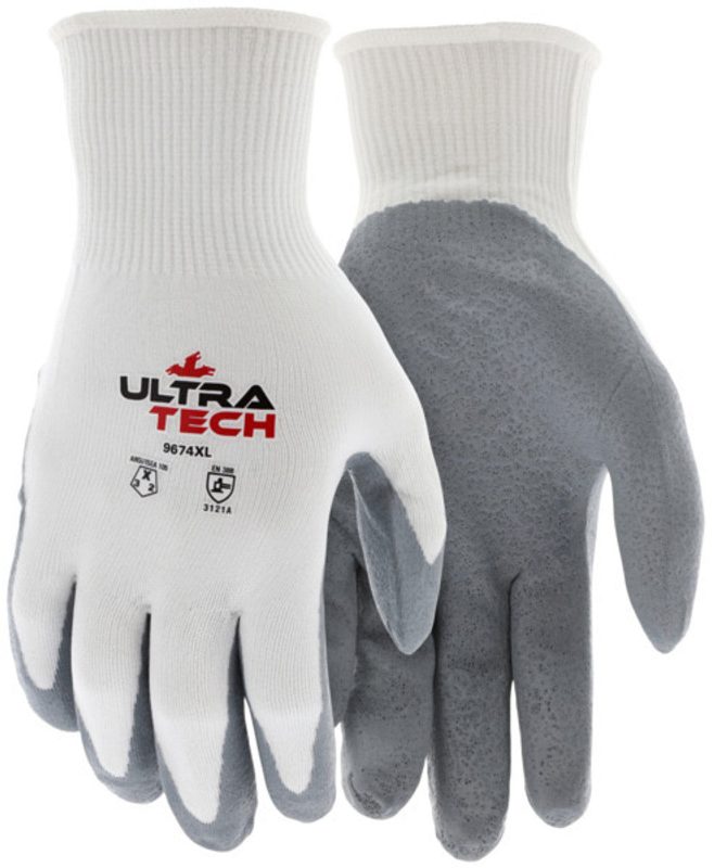 MCR Safety Gloves White Shell/Gray Nitrile Coat S (9673GWS)