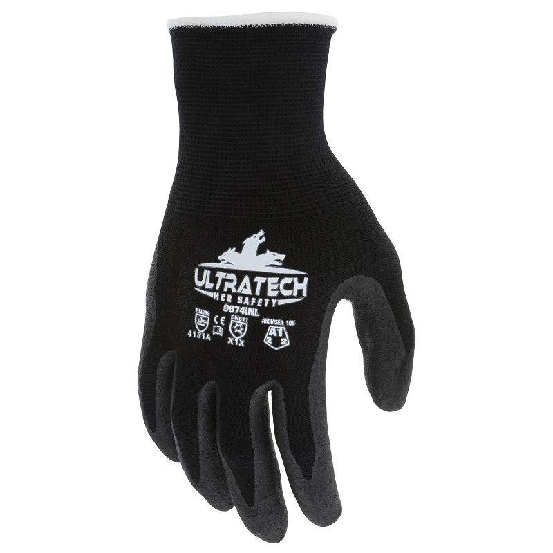 MCR Safety Gloves UltraTech,15g Nylon/Merino Wool, Nitrile (9674INM)